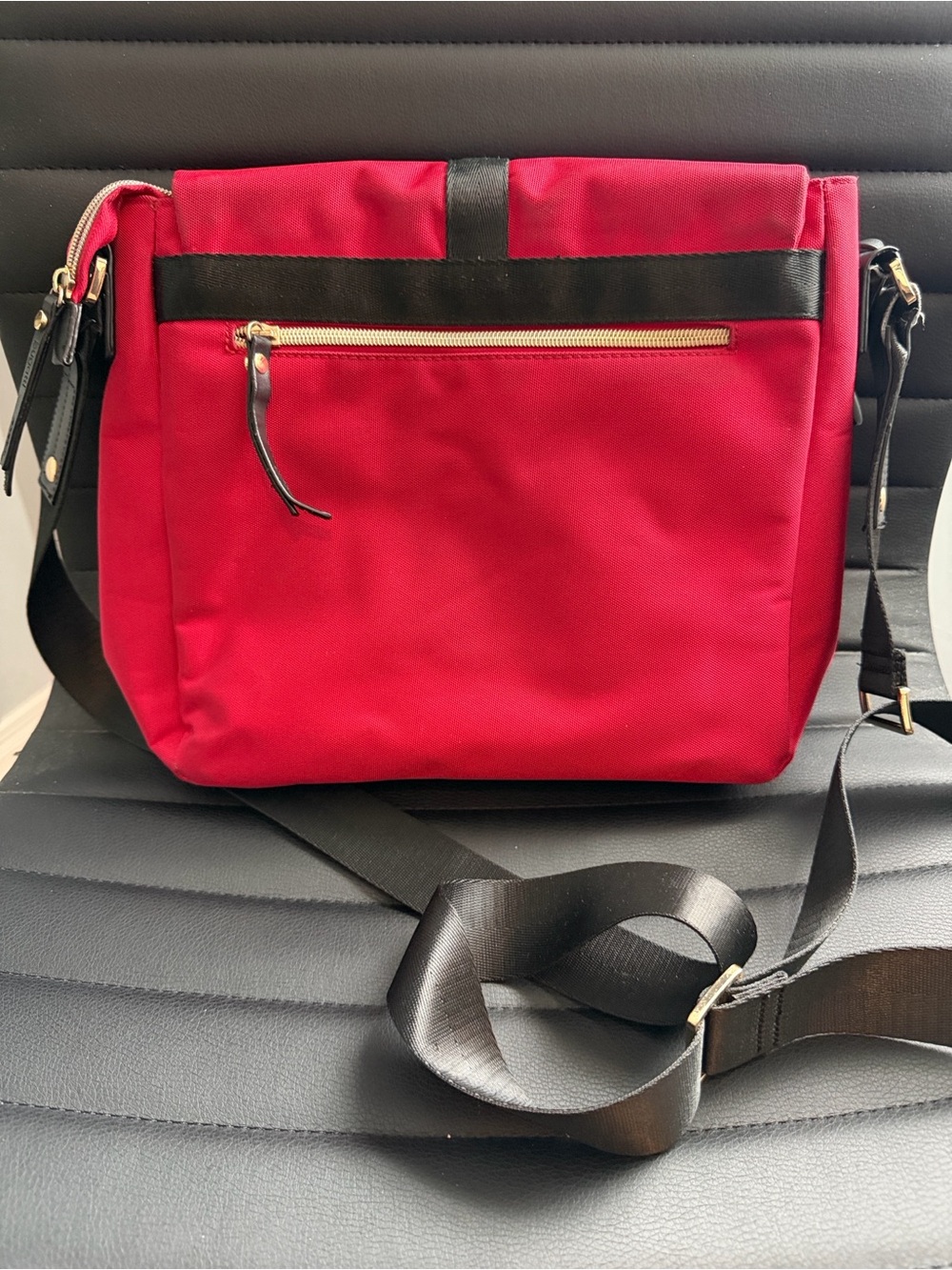 Bugatti Red Crossbody Bag with Black Strap and Gold Buckle - Picture 2 of 9